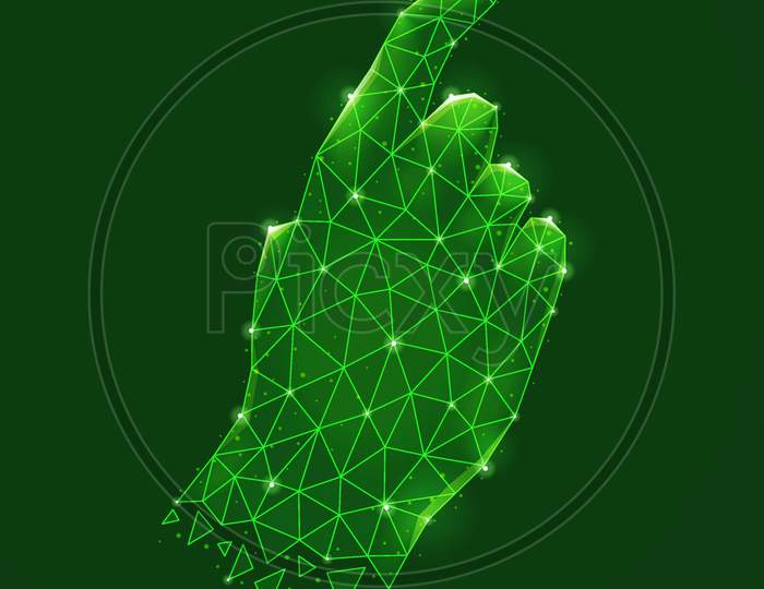 Hand Gestures In green Polygonal design in dark background