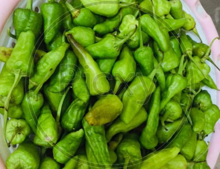 Picture of a photography of vegetable green chilli