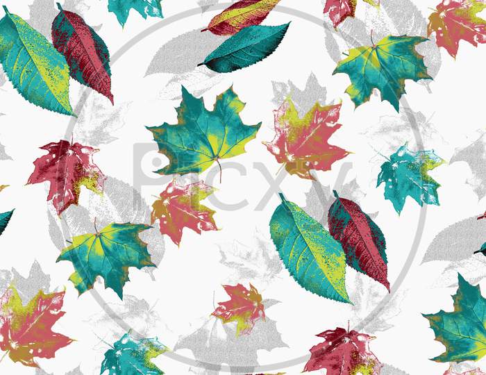 Autumn Seamless Pattern With Colorful Leaves Background