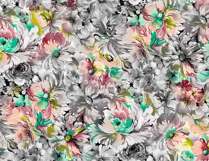 Seamless Watercolor Flower Design Background