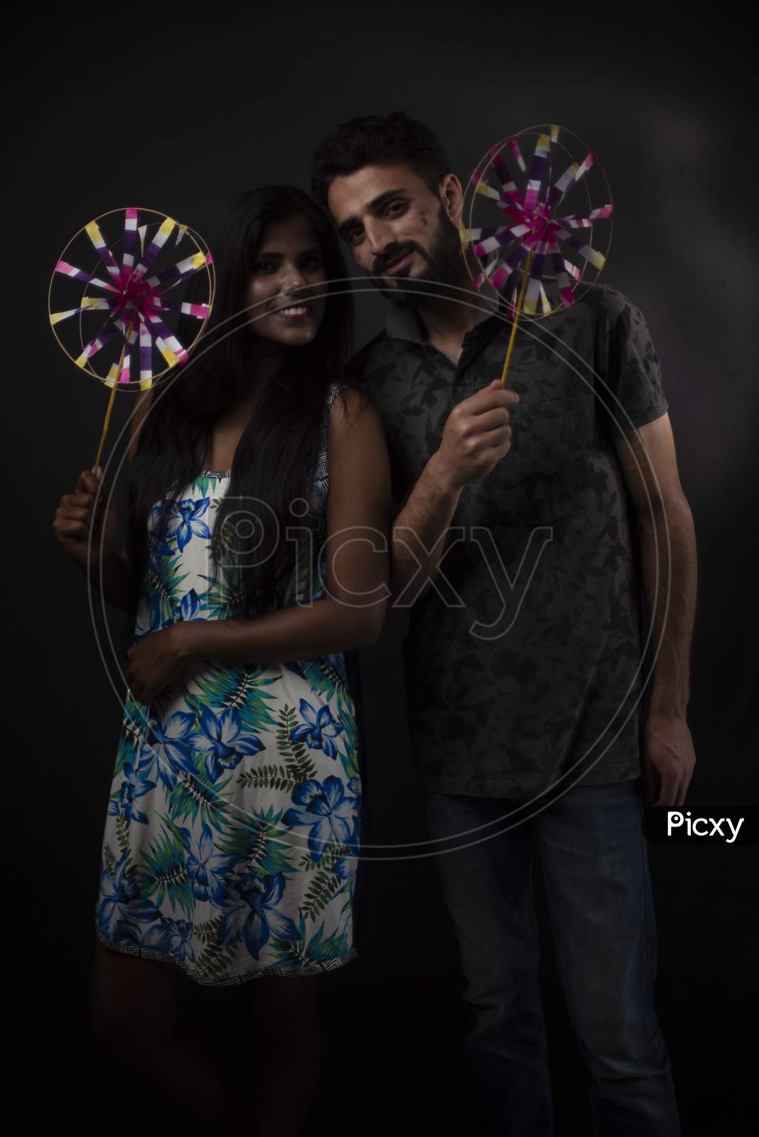 Image Of A Dark Skinned Indian African Girl Floral Western Dress And A Kashmiri European Arabian