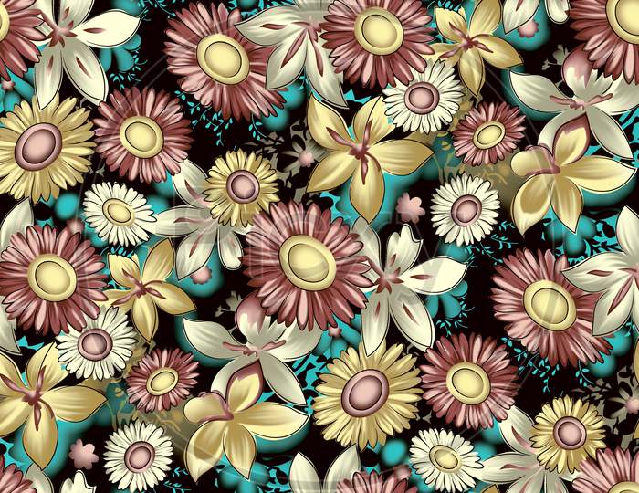 Seamless Antique Floral Flower Pattern Background