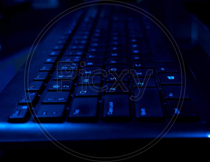 Black keyboard with uv blue light effect