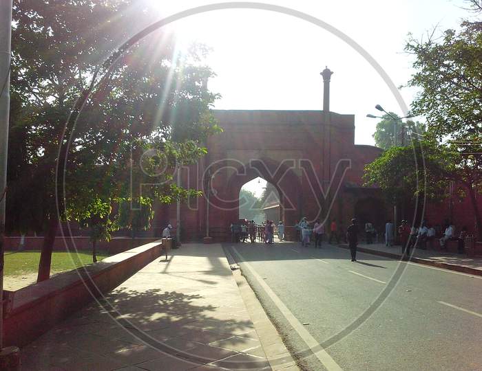 architectural view of fort gate in Agra India
