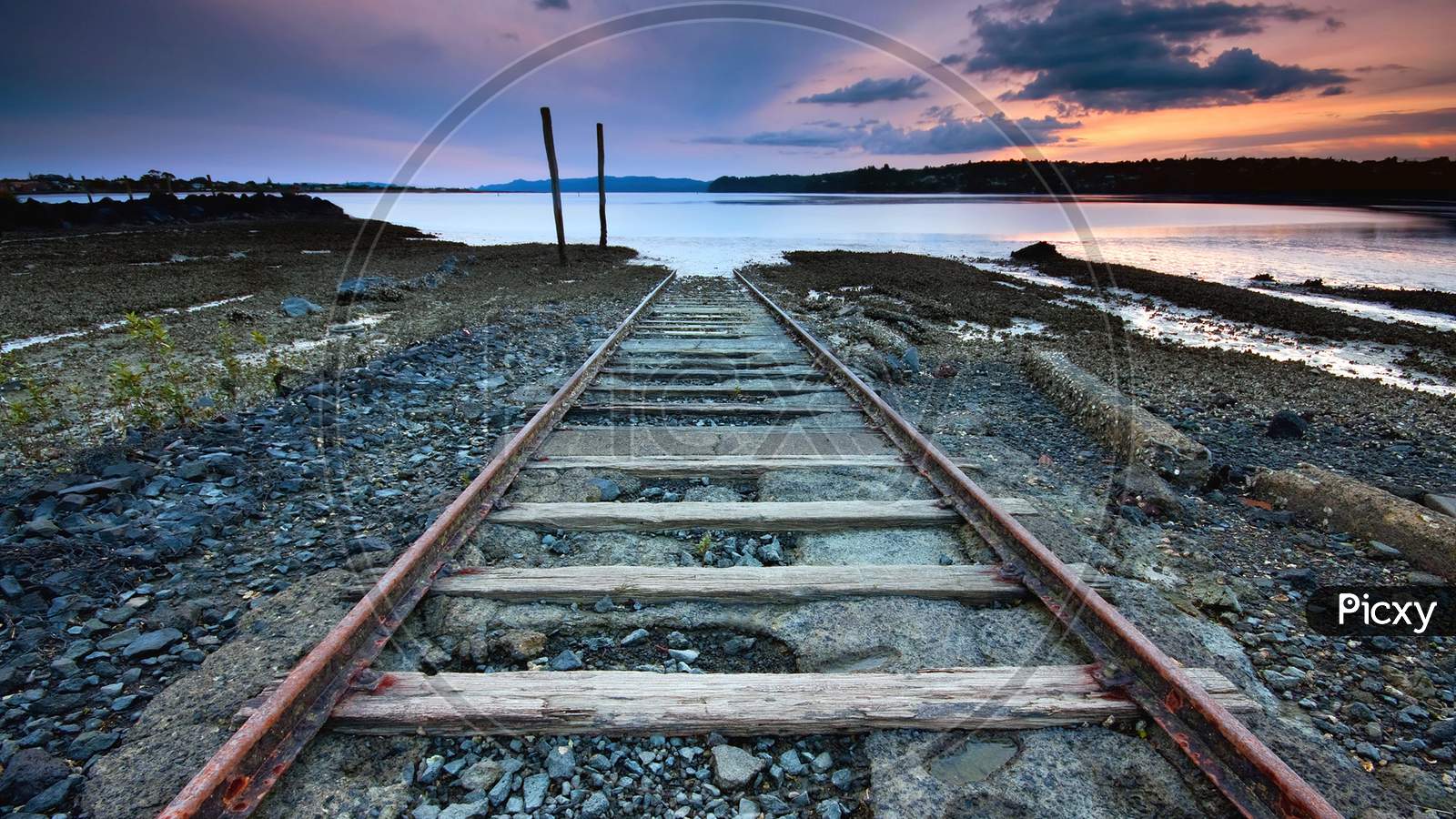 railway track during sunset