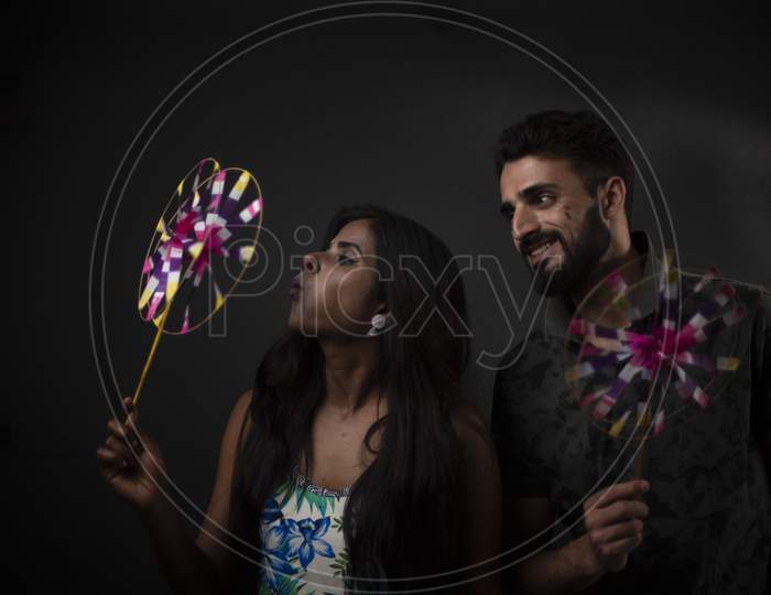 Image Of A Dark Skinned Indian African Girl Floral Western Dress And A Kashmiri European Arabian