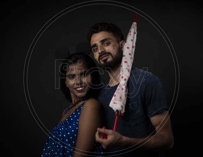 Image Of A Dark Skinned Indian African Girl Floral Western Dress And A Kashmiri European Arabian