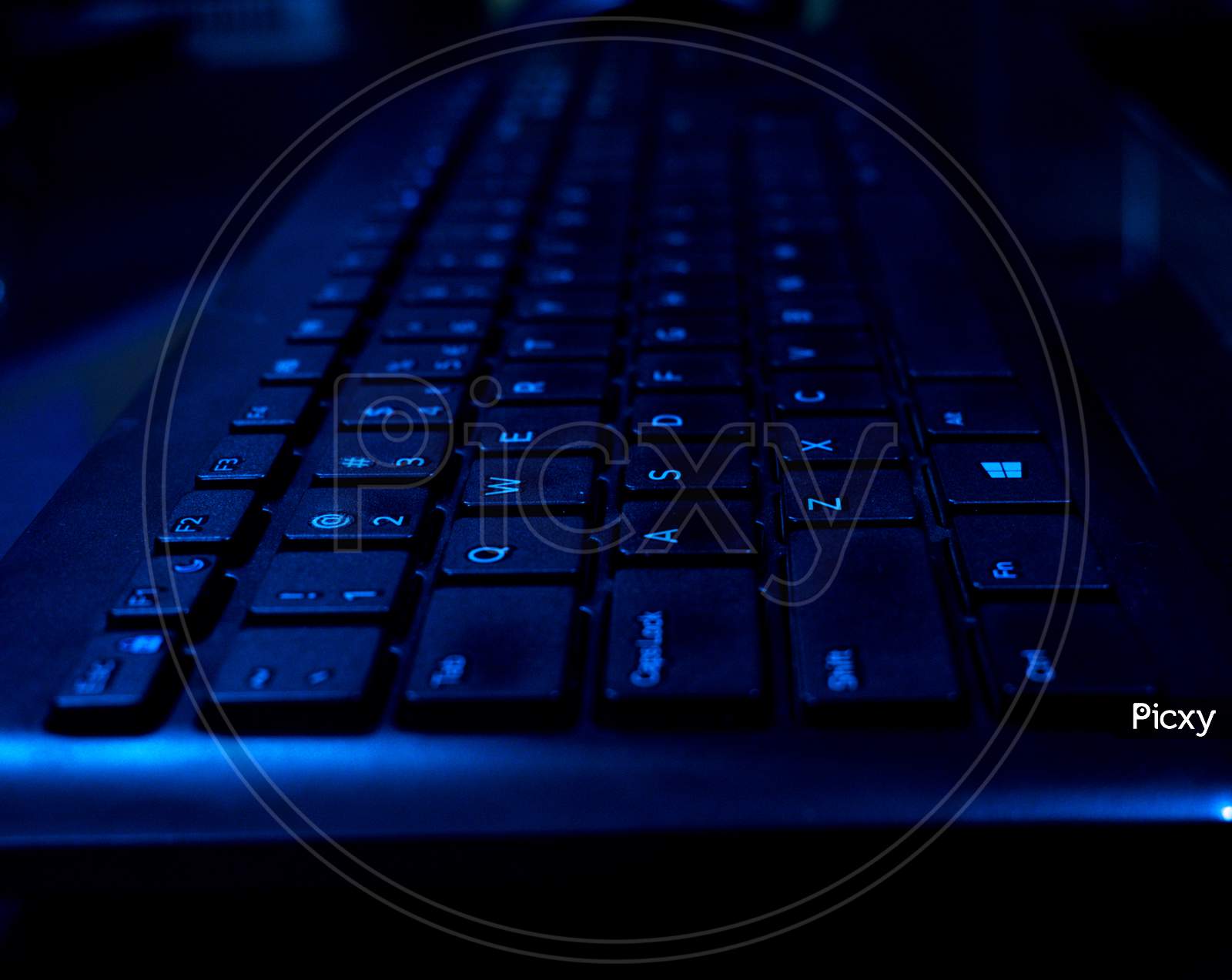 Black keyboard with uv blue light effect
