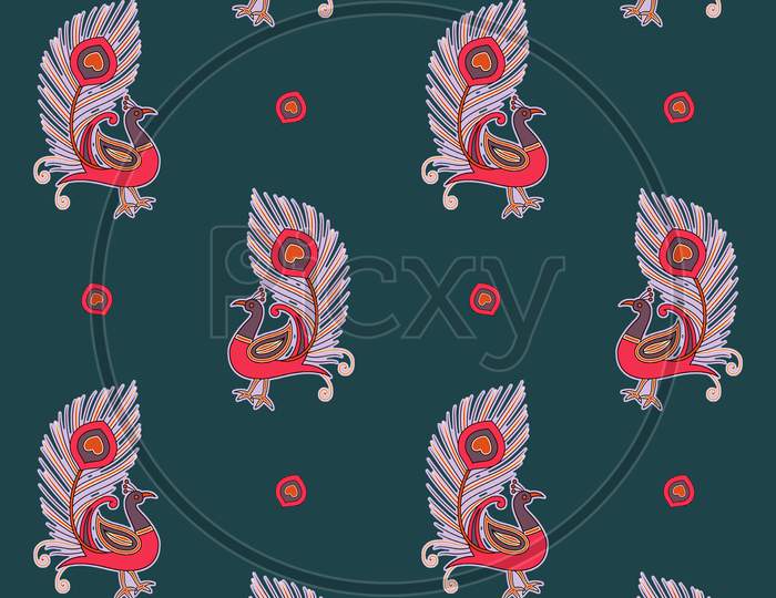 Seamless Colorful Peacock Design Pattern Background