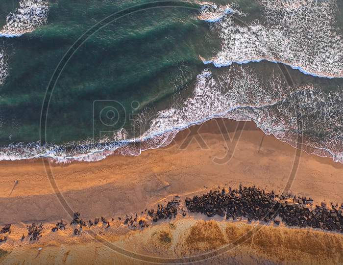 Chennai,India ; An aerial photo of a seashore