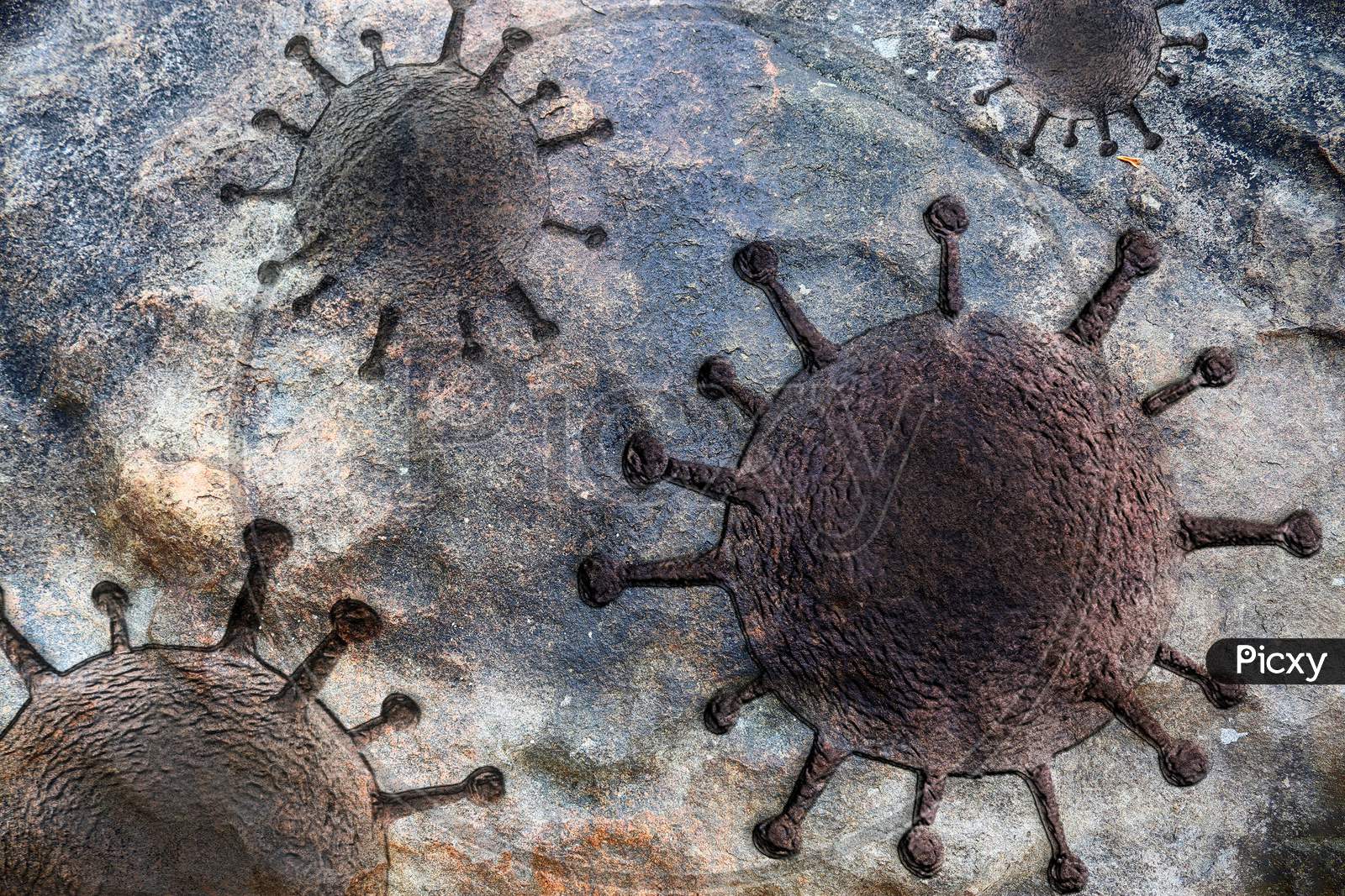 Old stone and rock textures with some virus fossil virus visualization