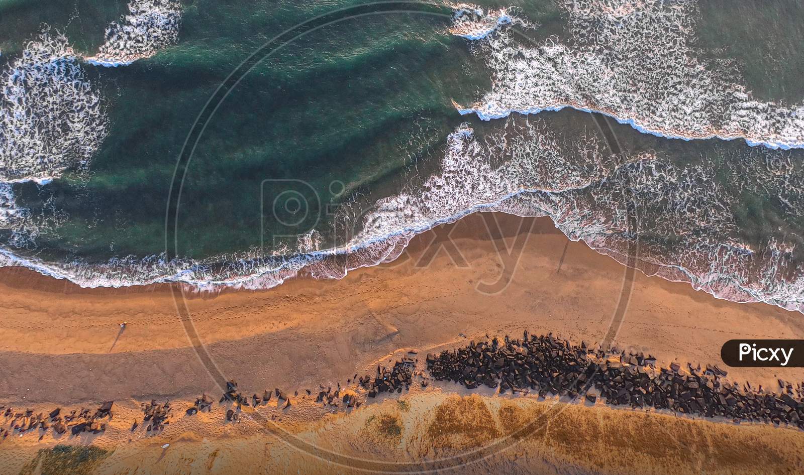 Chennai,India ; An aerial photo of a seashore