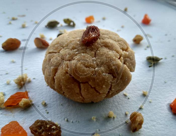 Sweet cookie sprinkled with some dry fruits