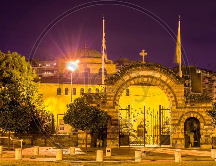 Entrance To The Hagia Sophia Church In Thessaloniki, Greece