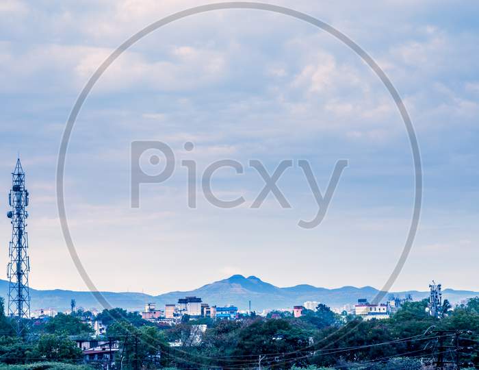 Beautiful Landscape View Of Green Pune City With Sky For Text Space, Maharashtra, India