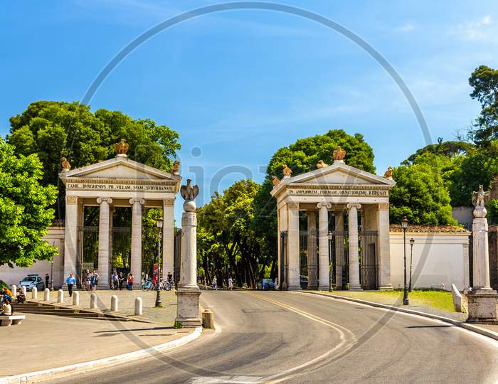 Monumental Entrance To The Villa Borghese In Rome