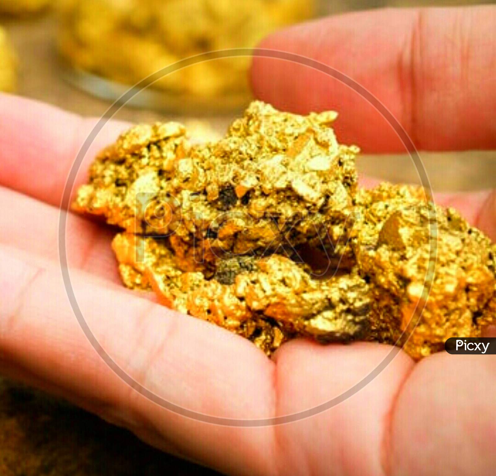 23k natural gold in human  hand