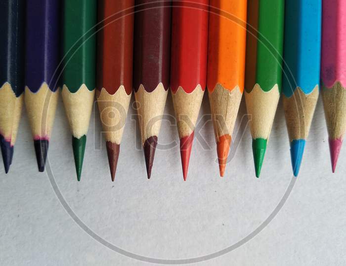 Arrangement of colours pencils with beautiful texture