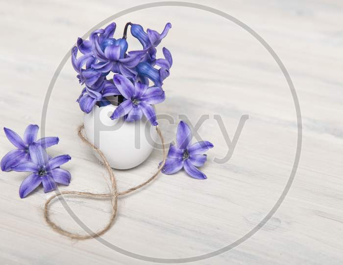 Easter Egg With Blue Hyacinth Flower With Space For Copy