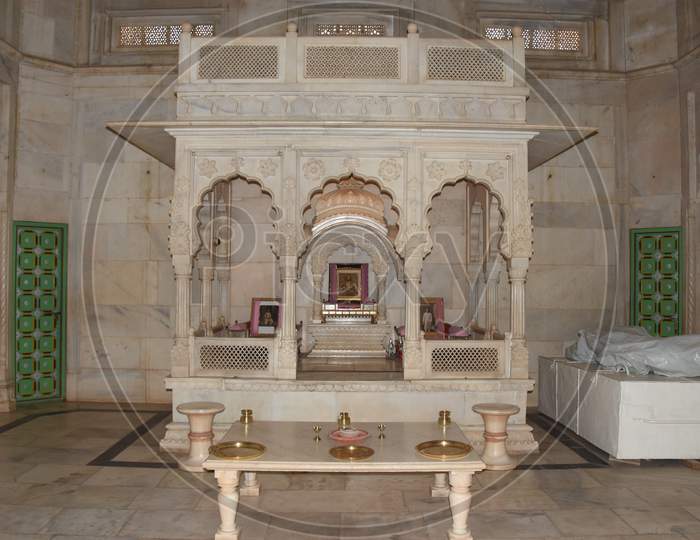 Samadhi of Raja and Maharaja made of white stone in Jaswant Thada of Jodhpur city