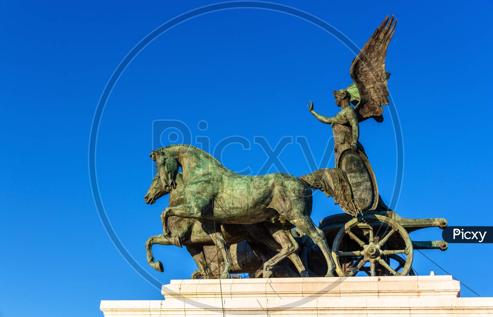 Statue Of Goddess Victoria On Vittorio Emanuele Ii Monument In Rome