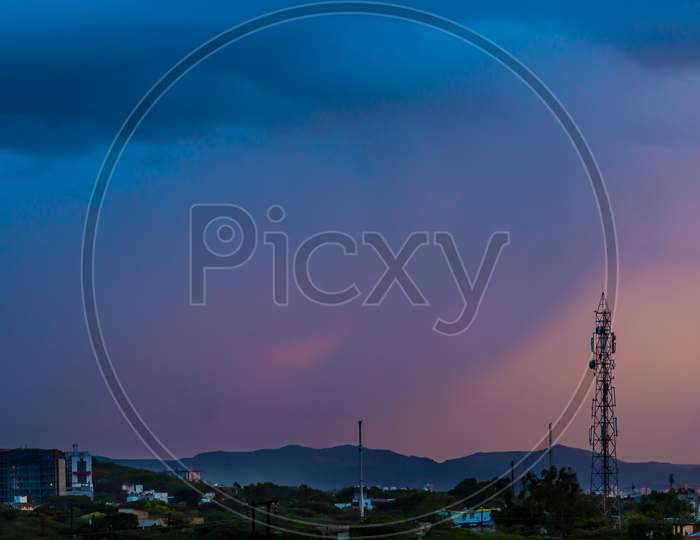 Dramatic Panorama View Of Evening Gradient Sky At Pune City