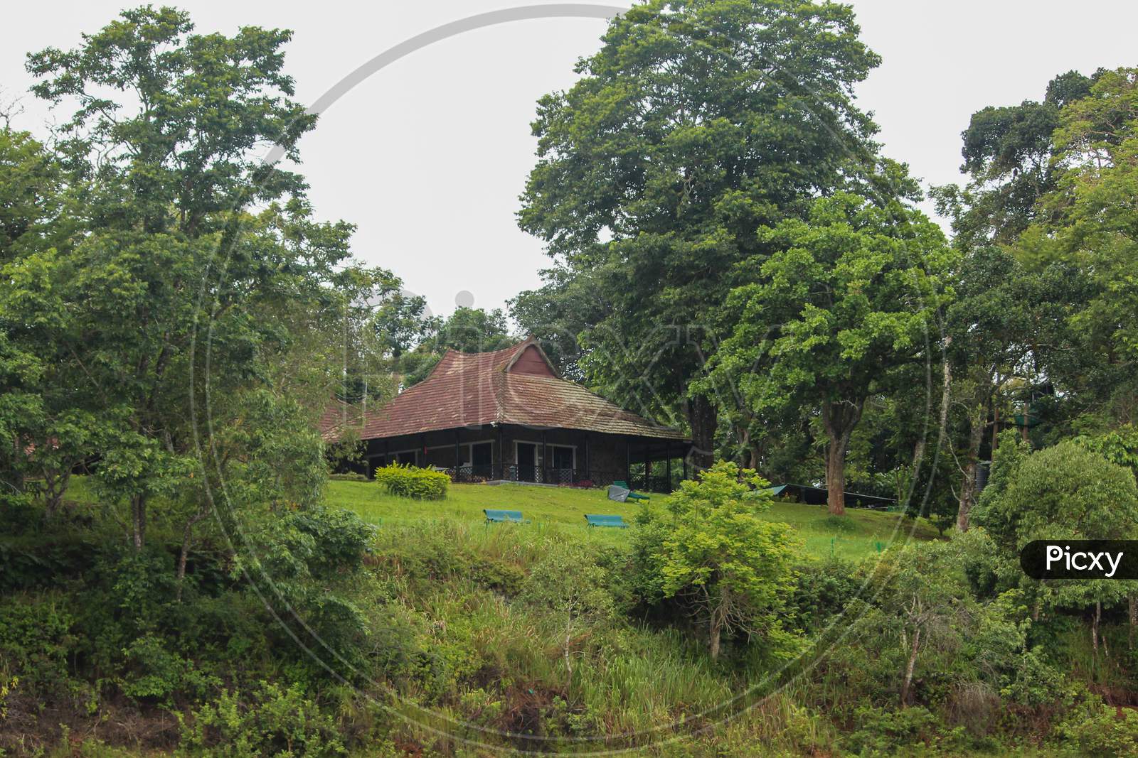 Guest House In Middle Of Periyar Lake In Periyar National Park And Wildlife Sanctuary, Thekkady, Kerala, India