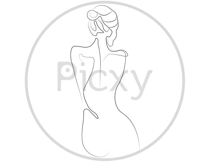 A vector illustration artwork of a backless nude woman