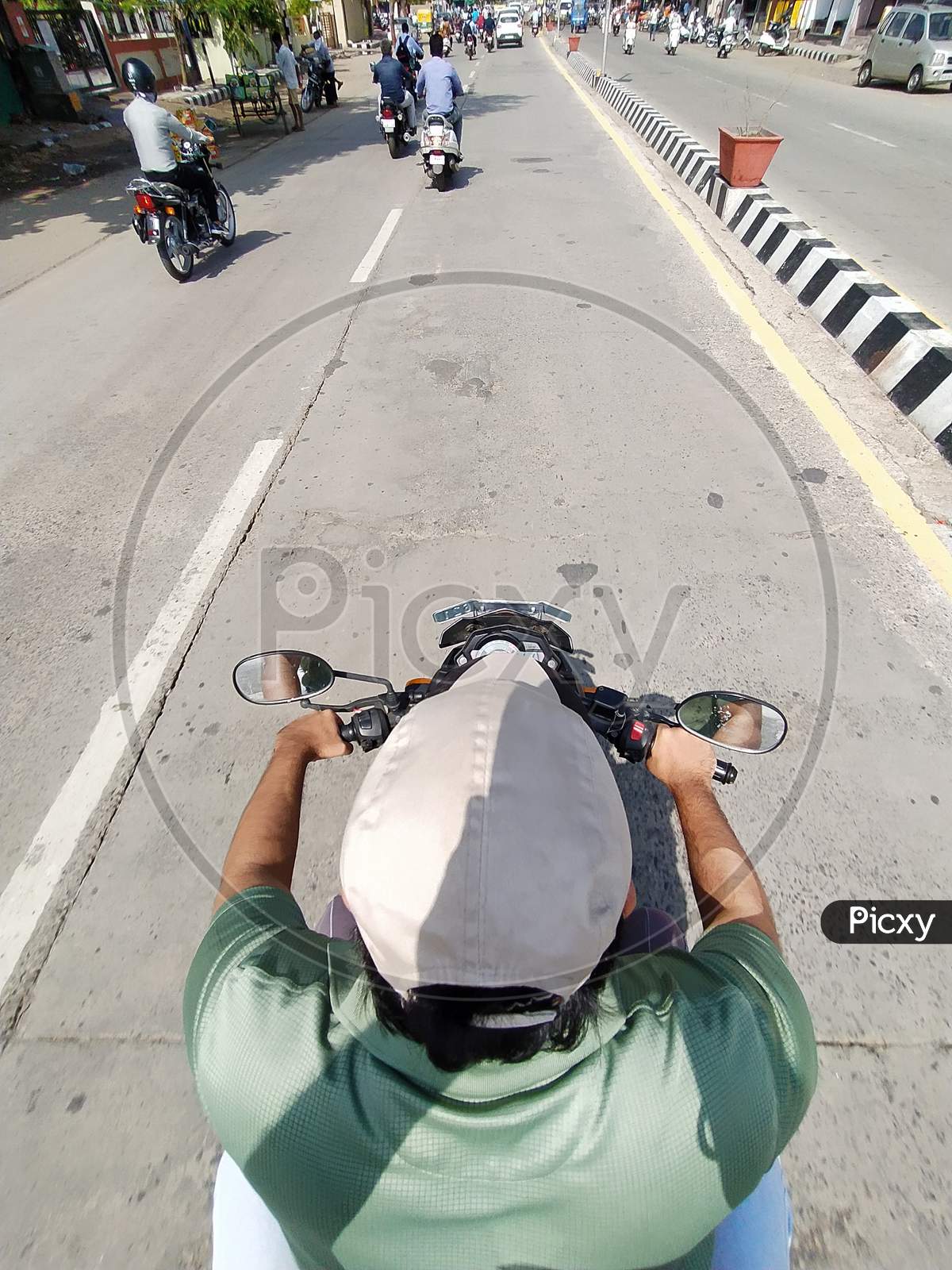 Wide angle view of riding bike