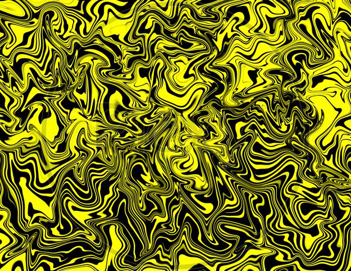 Unique And Original Abstract Background Created By Several Bright Colors Of Paints Beginning To Blend And Flow Together On A Rotating Canvas,Liquefied Background. Fluid Yellow Texture In Digital Art