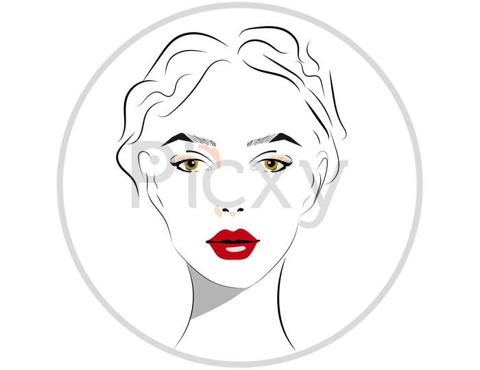 A vector illustration of a woman face with nude make-up