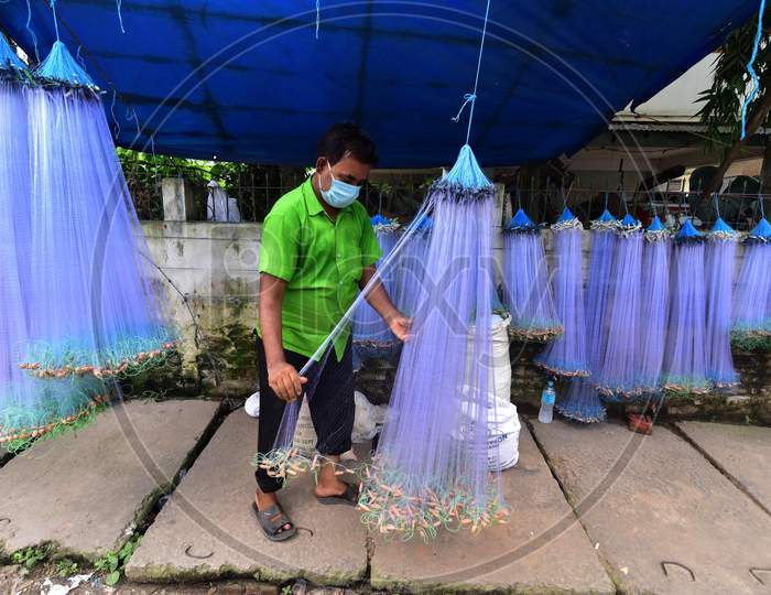 A Vendor Arranges  Fishing Net On His Roadside Shop For Sale During Nationwide Lockdown 5.0 of Coronavirus or COVID-19  In Nagaon District In The Northeastern State Of Assam, India On June 9,2020.