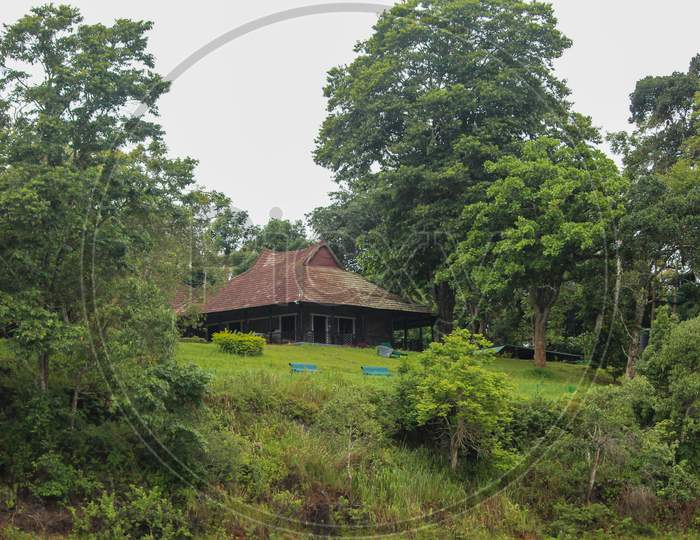 Guest House In Middle Of Periyar Lake In Periyar National Park And Wildlife Sanctuary, Thekkady, Kerala, India
