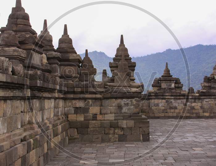 Temple Detail At Candi Borobudur In Java Indonesia