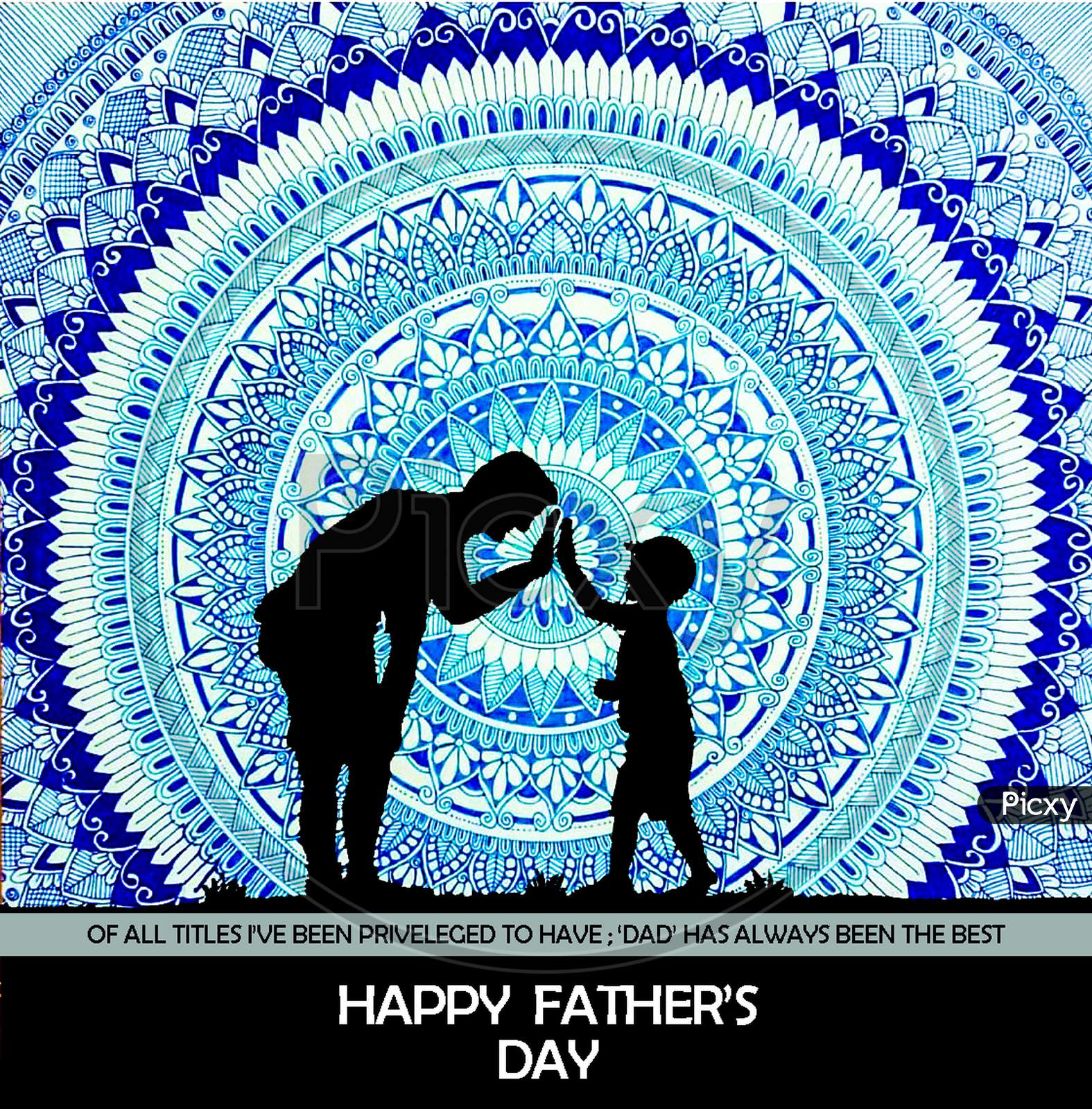 Download Image Of Father S Day Card With Mandala Art In Shades Of Blue With A Silhouette Um876980 Picxy