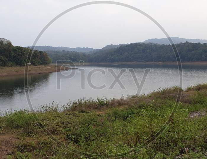Reservoir or Bank or Revere at Vazhani Dam Reservoir In Kerala, India.