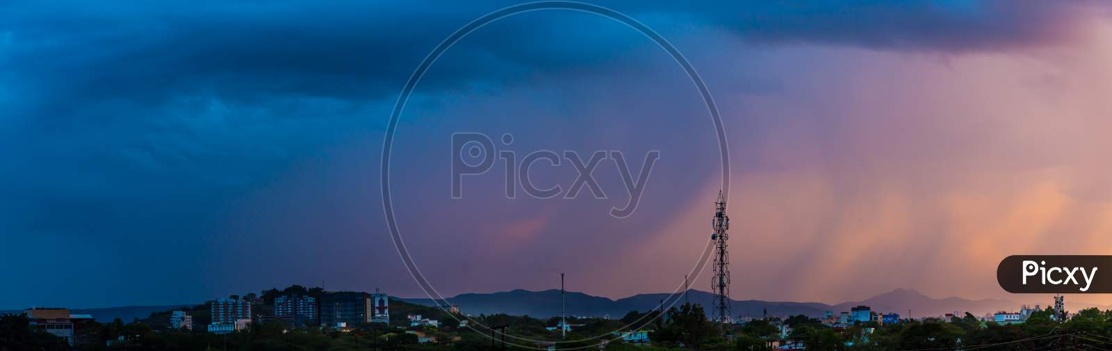 Dramatic Panorama View Of Evening Gradient Sky At Pune City
