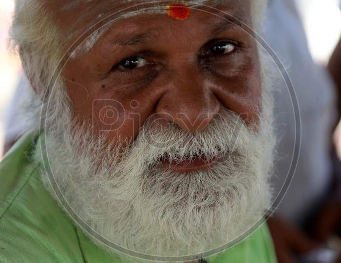 Portrait Of Indian Sadhu or Baba In Prayagraj, India