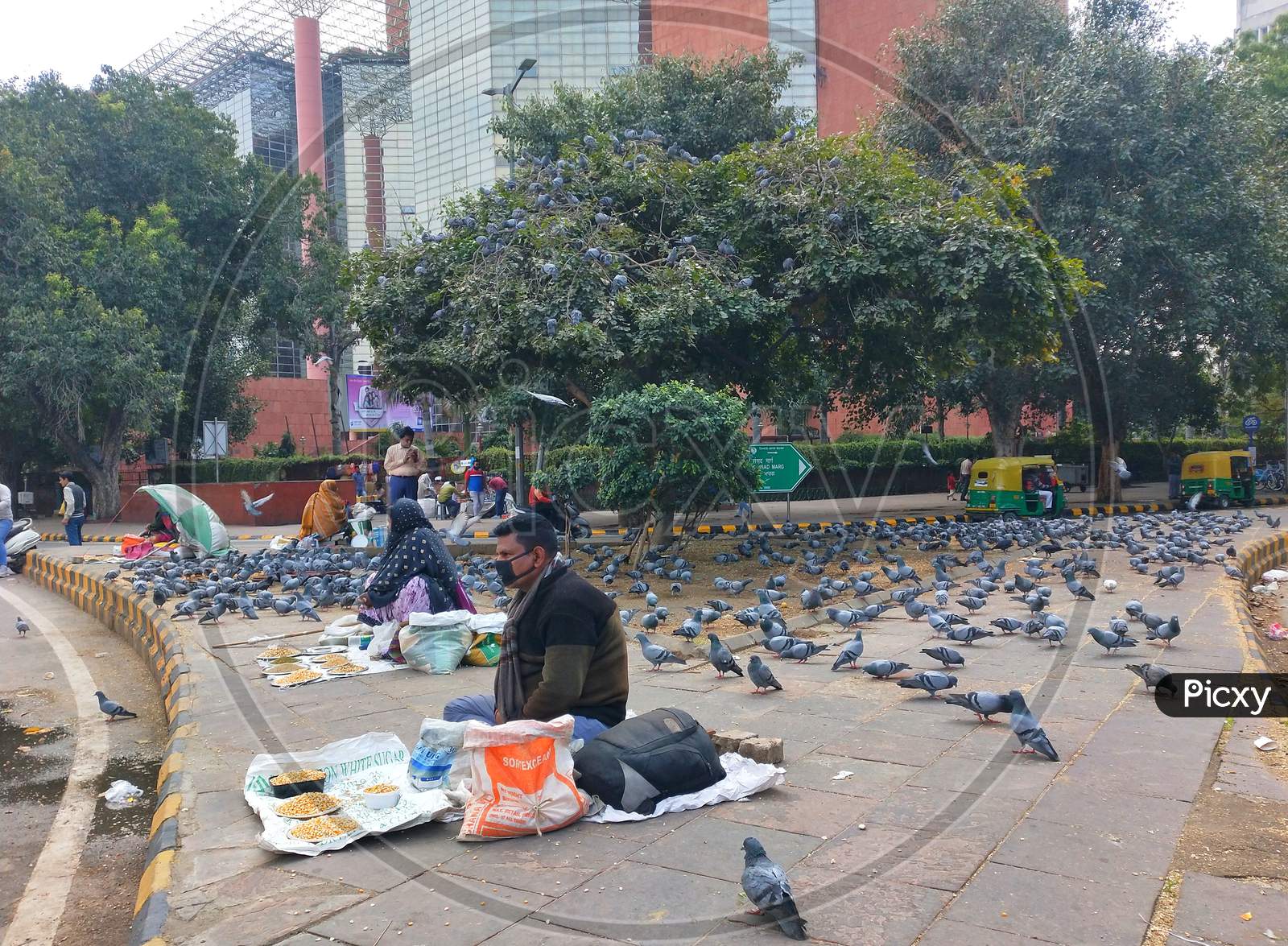 Man selling feed for birds