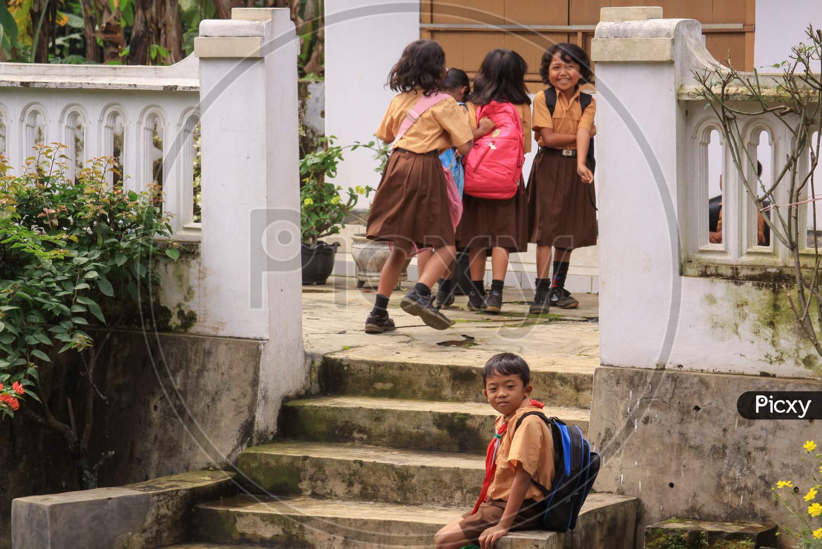 Happy Children After School In Java, Indonesia