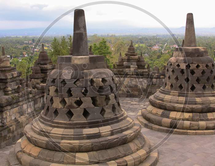 Stupas And Surroundings At Borobudur Temple Java