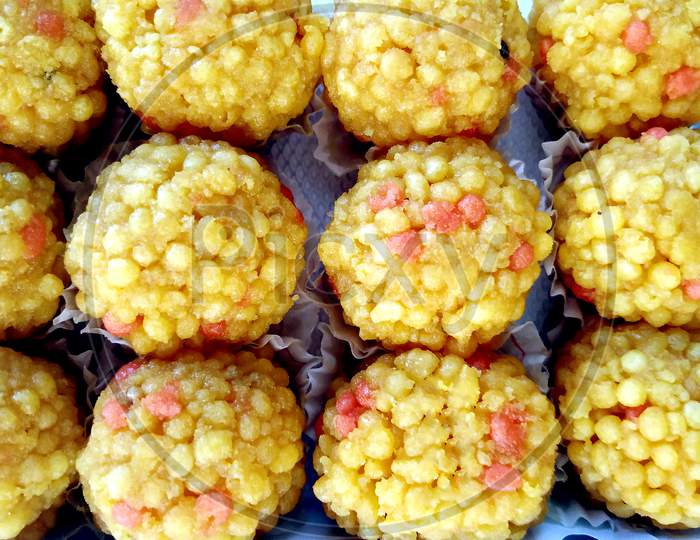 Laddu Sweet placed in sequence