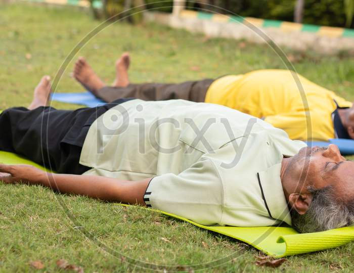 Elderly Man or Old Man doing Yoga, Fitness practise at Outdoors