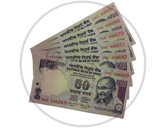 Indian Currency Records on White Background