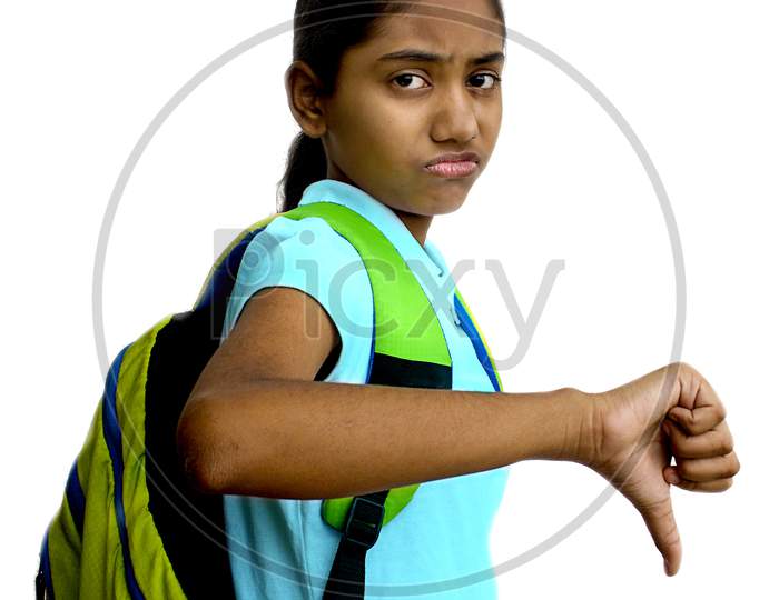 Portrait of a Young Indian School Girl with Bag