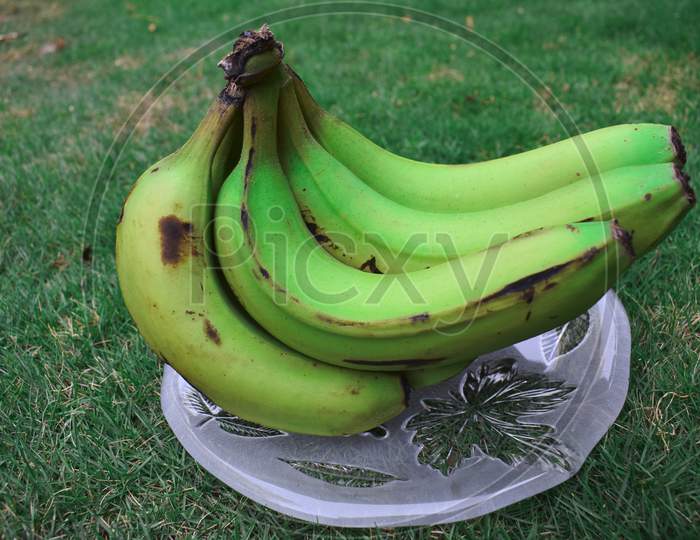 Side View Of Plantain Or raw Green Banana