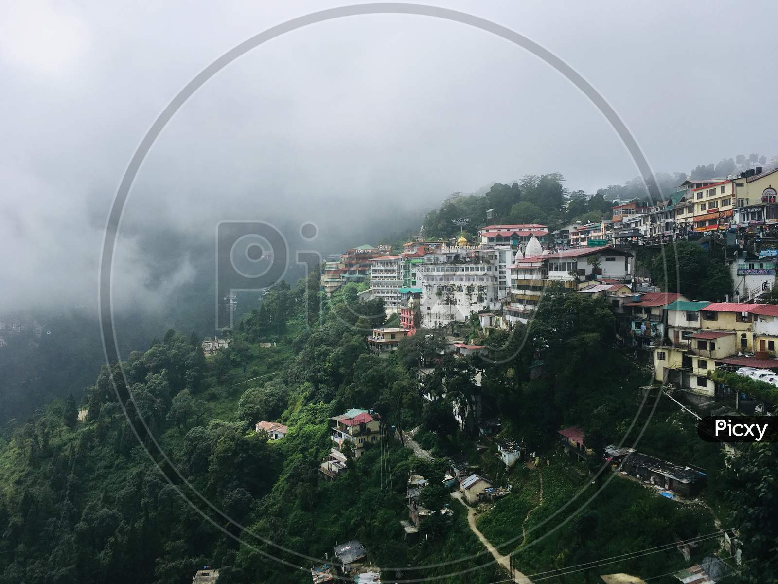 Aerial view of the town Mussoorie