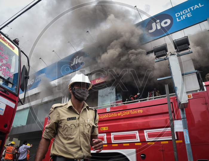 A fire broke out at a Reliance Trends store, during the fifth phase of coronavirus lockdown in Vijayawada.
