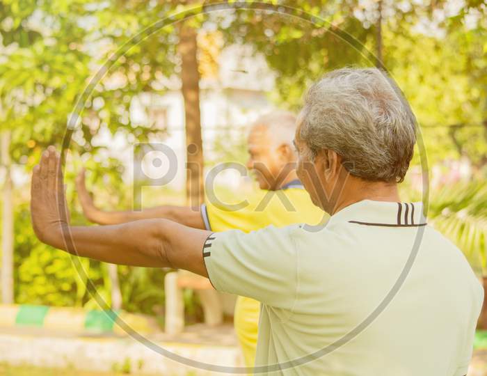 Elderly Man or Old Man doing Yoga, Fitness practise at Outdoor