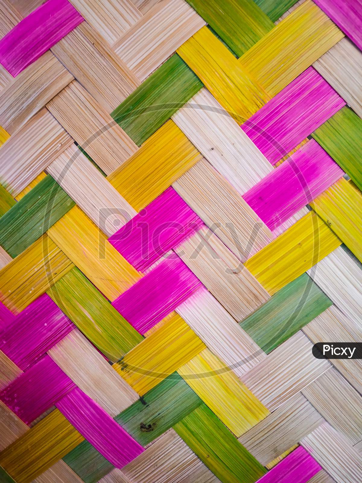 bamboo wall and bamboo mat texture background wallpaper , yellow ,green , brown and pink color bamboo texture background.